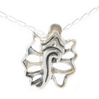 Sterling silver pendant necklace, 'Aztec Snail' - Sterling Silver Necklace with Pendant Based on Snail Symbol
