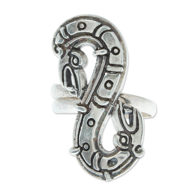 Sterling silver cocktail ring, 'Feathered Snake' - Quetzalcoatl Inspired Sterling Silver Cocktail Ring