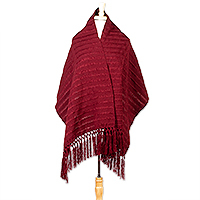 Cotton rebozo shawl, 'Redwood Wrap' - 100% Cotton Redwood  Rebozo Shawl from Chiapas