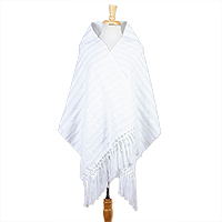 Cotton rebozo shawl, 'White Wrap' - Handwoven Cotton White Maya Rebozo Shawl from Mexico