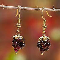 Garnet dangle earrings, 'Sweet Red Grapes'