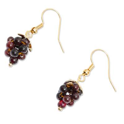 Granat-Ohrhänger - Granat-Perlen-Cluster-Ohrringe mit 14-karätiger Vergoldung