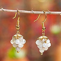 Labradorite dangle earrings, 'Luminous Grapes' - Labradorite Bead Cluster Earrings on 14k Gold Plating
