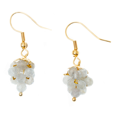 Labradorite dangle earrings, 'Luminous Grapes' - Labradorite Bead Cluster Earrings on 14k Gold Plating