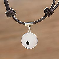 Silver pendant necklace, 'Cosmos' - 950 Silver Pendant on Leather Adjustable Cord from Mexico