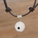 Silver pendant necklace, 'Cosmos' - 950 Silver Pendant on Leather Adjustable Cord from Mexico