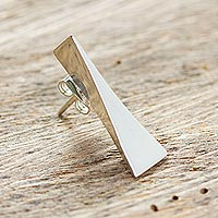 Silver single drop earring, 'Alpha' - Individual 950 Silver Drop Earring with Geometric Design