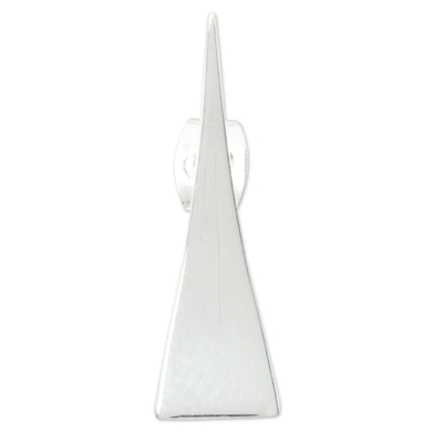 Silver single drop earring, 'Alpha' - Individual 950 Silver Drop Earring with Geometric Design