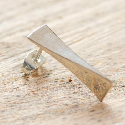 950 silver drop earring, 'Omega' - Individual Geometric 950 Fine Silver Earring from Taxco