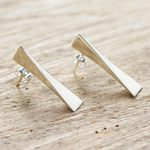 Silver drop earrings, 'Alpha' - Helix Inspired 950 Silver Studded Earrings from Taxco