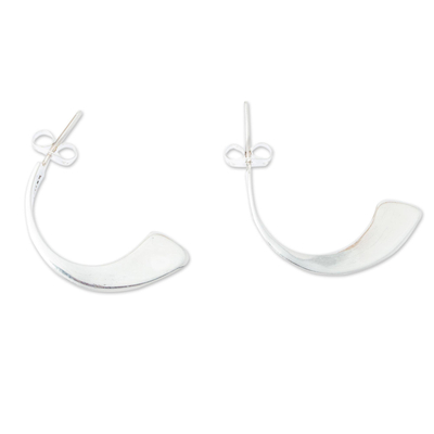 Silver half hoop earrings, 'Little Drops of Life' - Modern 950 Silver Half Hoop Earrings from Taxco Mexico