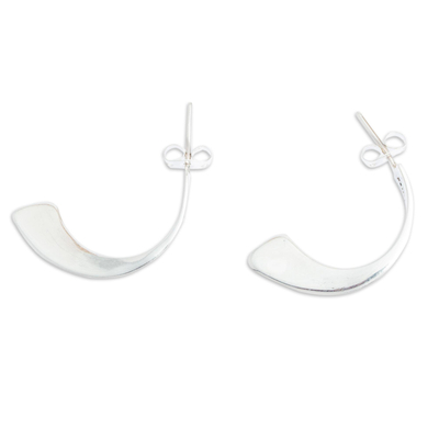 Silver half hoop earrings, 'Little Drops of Life' - Modern 950 Silver Half Hoop Earrings from Taxco Mexico