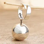 Silver wrap ring, 'Ixchel' - 950 Silver Wrap Ring with Dangling Orb in Front