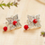 Sterling silver button earrings, 'Filigree Florets' - Filigree Flower Button Earrings with Red Crystal Beads thumbail