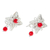 Sterling silver button earrings, 'Filigree Florets' - Filigree Flower Button Earrings with Red Crystal Beads (image 2d) thumbail