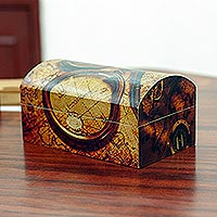 Decoupage decorative box, '80 Days' - Decoupage Map Decorative Pinewood Chest from Mexico