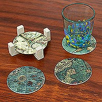 Set of 4 NOVICA TWE0284 Diamond Snowflakes Cotton Batik Coasters 