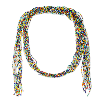 Multi-Colored Multi-Strand Glass Beaded Wrap Necklace