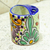 Ceramic toothbrush holder, 'Hidalgo Bouquet' - Green Dominant Talavera Style Toothbrush Holder from Mexico