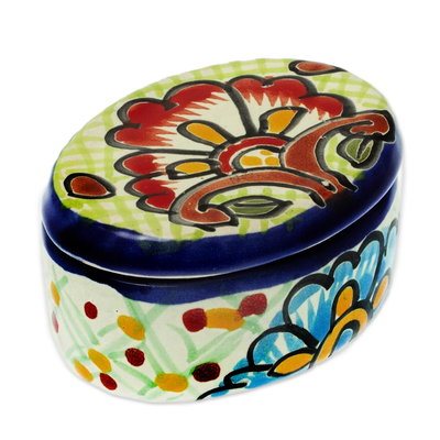 Cotton Swab Jar in Talavera-Style Ceramic