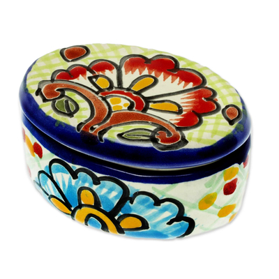 Wattestäbchenglas aus Keramik - Wattestäbchenbehälter aus Keramik im Talavera-Stil