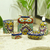 Ceramic cotton bud jar, 'Hidalgo Bouquet' - Cotton Swab Jar in Talavera-Style Ceramic