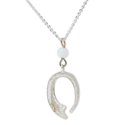 Sterling Silver Filigree and Moonstone Pendant Necklace