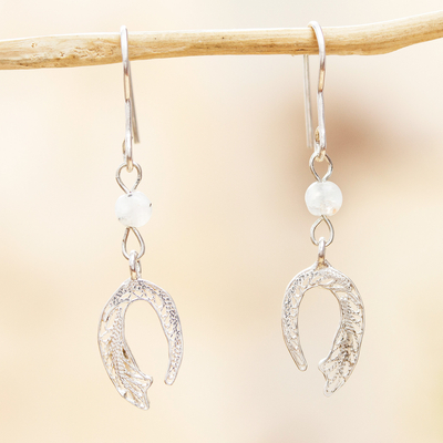 Moonstone dangle earrings, 'Lunar Movement' - Sterling Silver Filigree and Moonstone Dangle Earrings