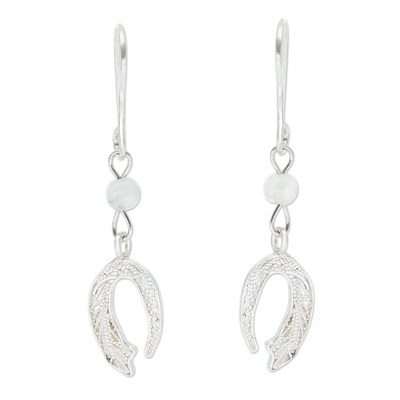 Sterling Silver Filigree and Moonstone Dangle Earrings