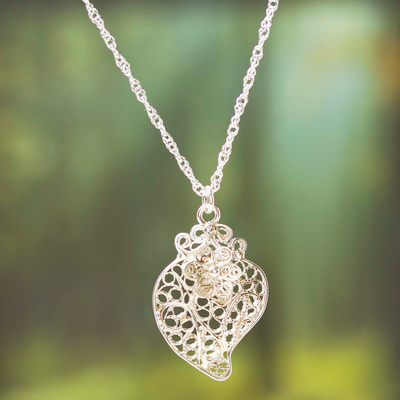 Sterling silver pendant necklace, 'Colonial Heart' - Colonial-Style Sterling Silver Filigree Heart Necklace