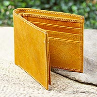 Leather wallet, 'Golden Honey' - Artisan Crafted Leather Bifold Wallet
