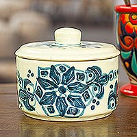 Ceramic jewelry box, 'Floral Talavera' - Traditional Mexican Talavera Ceramic Jewelry Box