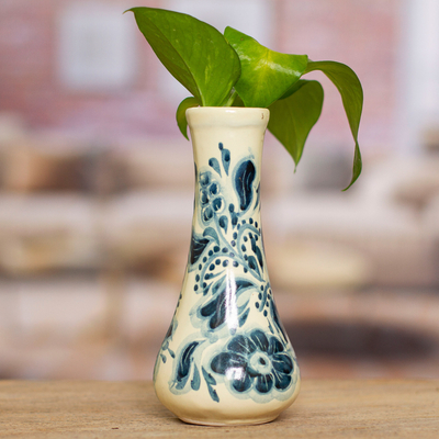Ceramic vase, 'Talavera Blue' - Traditional Mexican Talavera Ceramic Hand-painted Blue Vase