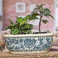 Ceramic flower pot, 'Talavera Blossom' - Mexican Talavera-style Ceramic Hand-painted Flower Pot