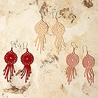 Beaded waterfall earrings, 'Four Days' (four pairs) - 4 Pairs Glass Beaded Dream Catcher Earrings from Mexico