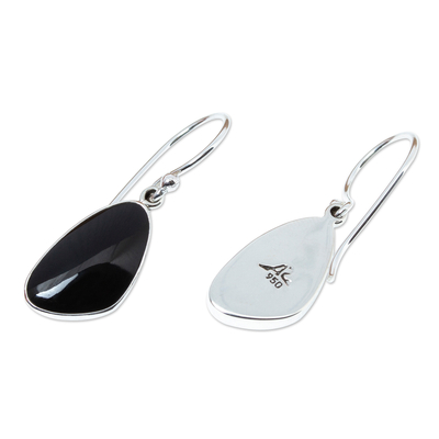 Obsidian-Ohrhänger - Ohrhänger aus Obsidian und 950er Silber mit Haken
