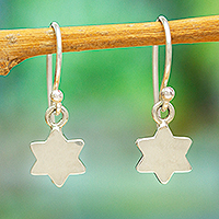 Sterling silver dangle earrings, 'Six-Pointed Star'