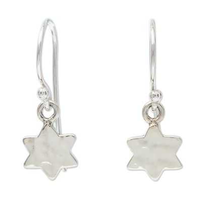 Sterling silver dangle earrings, 'Six-Pointed Star' - Petite 950 Fine Silver Six-Pointed Star of David Earrings