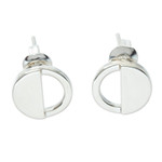 Silver button earrings, 'Penumbra' - 950 Silver Eclipse-Inspired Button Earrings from Mexico