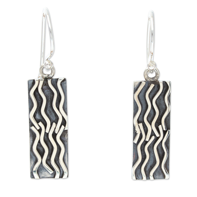 Silver dangle earrings, 'Interweaving' - 950 Silver Rectangular Dangle Earrings from Taxco Mexico