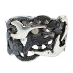 Silver band ring, 'Seagulls in Flight' - Taxco 950 Silver Band Ring with Seagulls in Flight