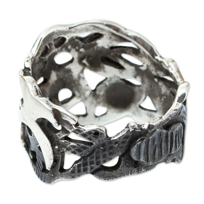 anillo de banda de plata - Anillo Banda Plata 950 Taxco con Gaviotas en Vuelo