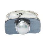 Cultured pearl cocktail ring, 'Lunar Light' - Cultured Pearl Cocktail Ring in 950 Silver from Taxco