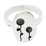 Silver cocktail ring, 'Lollipop Flowers' - 950 Silver Cocktail Ring with Abstract Flowers from Taxco