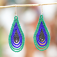 Glass bead dangle earrings, 'Rain Forest Drops'