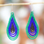 Glass bead dangle earrings, 'Rain Forest Drops' - Green and Blue Drop-Shaped Beaded Earrings from Mexico (image 2) thumbail