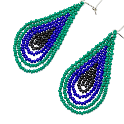 Pendientes colgantes con cuentas de cristal - Aretes con cuentas verdes y azules en forma de gota de México