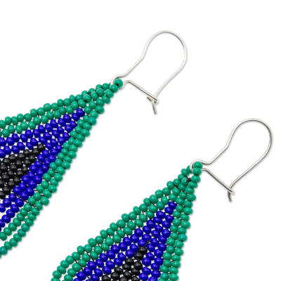 Ohrhänger aus Glasperlen - Grüne und blaue tropfenförmige Perlenohrringe aus Mexiko