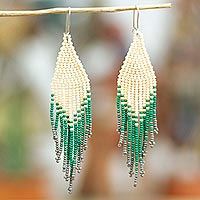 Beaded waterfall earrings, 'Falling Emeralds'