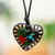 Papier mache pendant necklace, 'Golden Night Hummingbird' - Hand Painted Heart Shaped Hummingbird Pendant Necklace